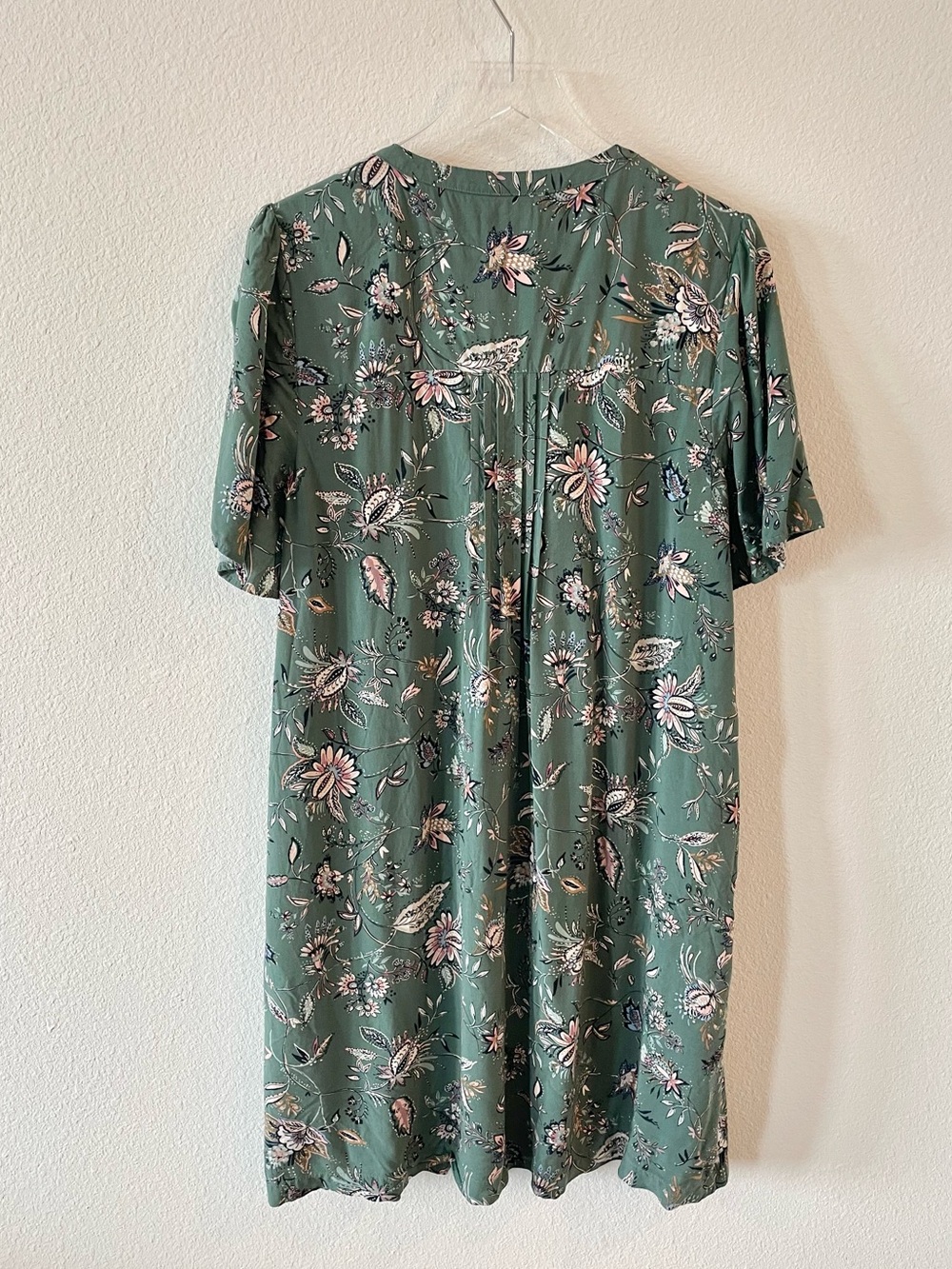 J. Jill Green Short Sleeve Paisley Pintuck Swing Dress L - Picture 2 of 6